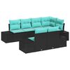 vidaXL Conjunto de Sof&aacute; de Jardim 7 unid. Preto e Turquesa vime PE