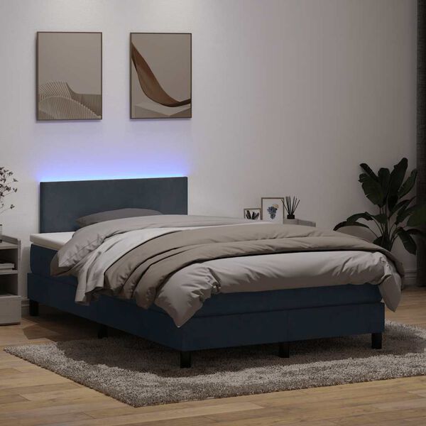 vidaXL Cama box spring c/ colch&atilde;o e LED 120x220 cm veludo cinzento-escuro