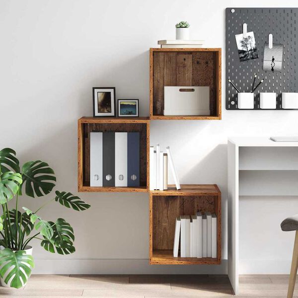 vidaXL Armário de Parede com prateleira Madeira antiga 37 x 37 x 37 cm