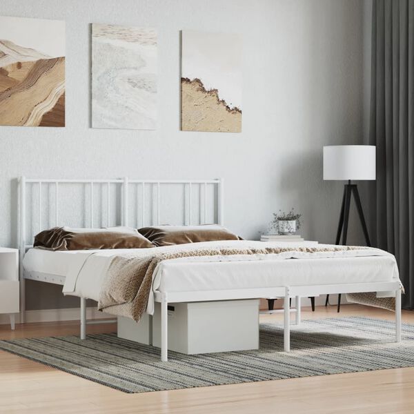vidaXL Estrutura de cama com cabeceira 140x190 cm metal branco