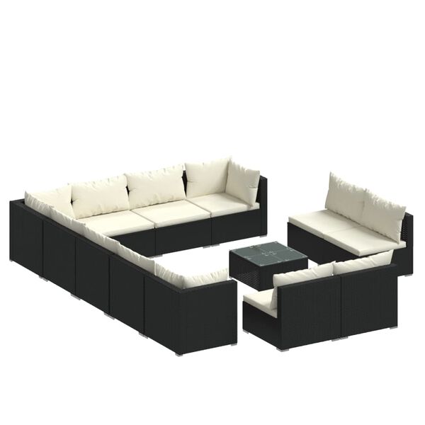 vidaXL 13 pcs conjunto lounge de jardim c/ almofad&otilde;es vime PE preto