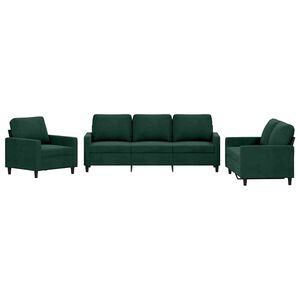 vidaXL 3 pcs conjunto de sof&aacute;s com almofad&otilde;es veludo verde-escuro