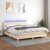 vidaXL Cama box spring c/ colch&atilde;o e LED 180x200 cm tecido cor creme