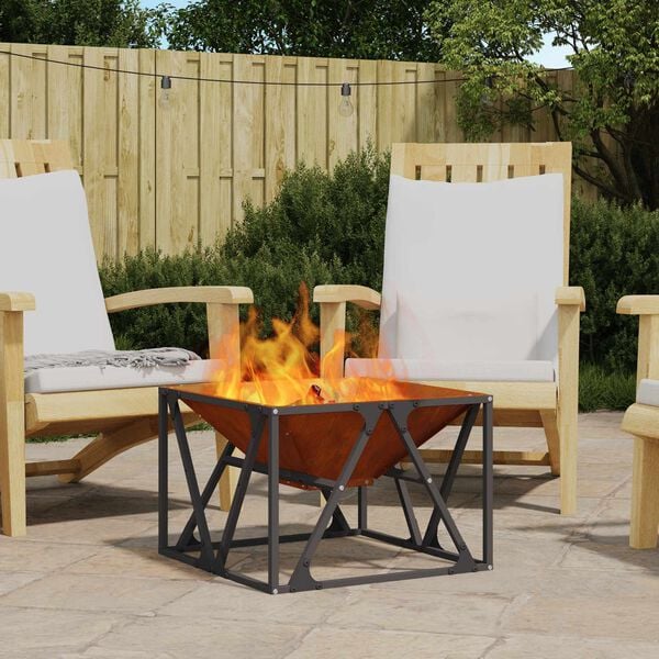 vidaXL Fire Pit Castanho 50 x 50 x 35 cm A&ccedil;o resistente &agrave;s intemp&eacute;ries