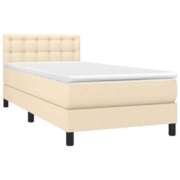 vidaXL Cama box spring c/ colchão e LED 90x200 cm tecido cor creme