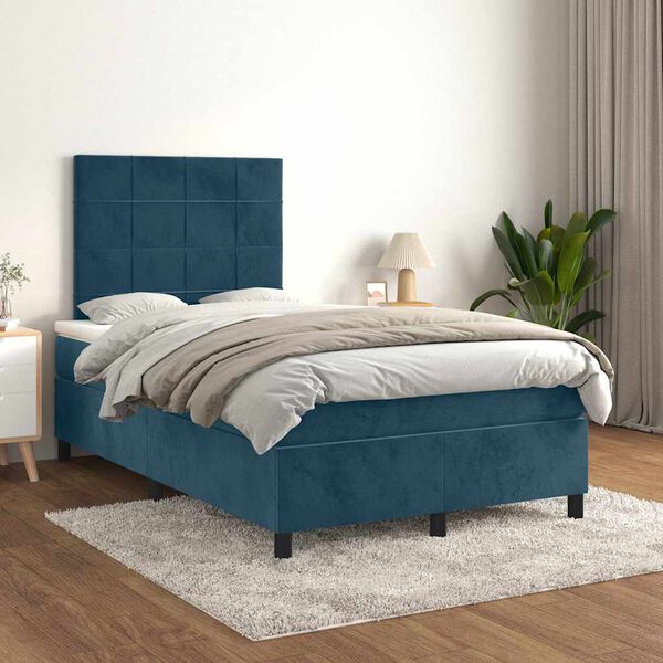 vidaXL Cama boxspring com colch&atilde;o 120x190 cm veludo azul-escuro
