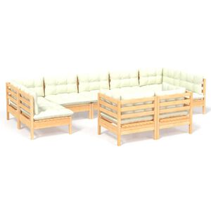 vidaXL 9 pcs conjunto lounge jardim c/ almofad&otilde;es creme pinho maci&ccedil;o