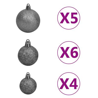 vidaXL Árvore de Natal pré-iluminada fina com bolas 240 cm preto