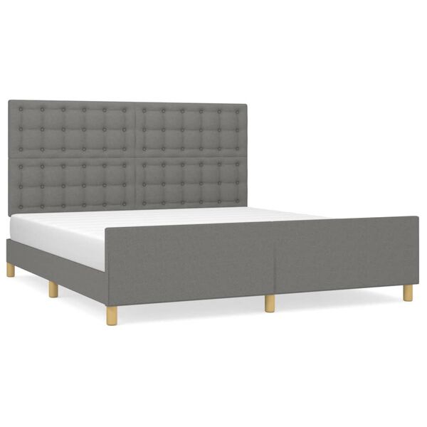 vidaXL Estrutura de cama sem colch&atilde;o 160x200 cm tecido cinzento-escuro