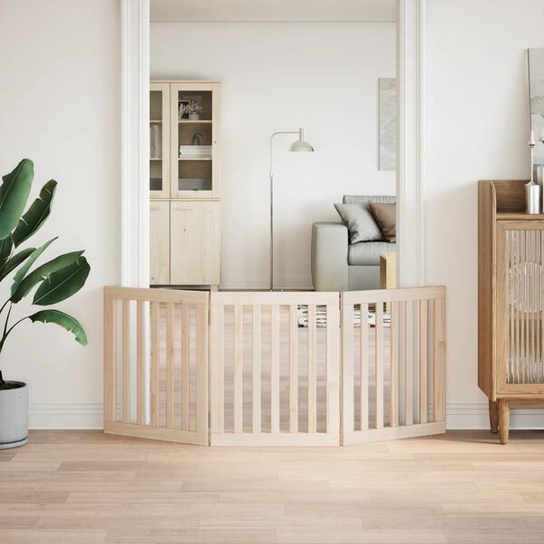 vidaXL Port&atilde;o para c&atilde;es dobr&aacute;vel com 3 pain&eacute;is, 150 cm, madeira de &aacute;lamo