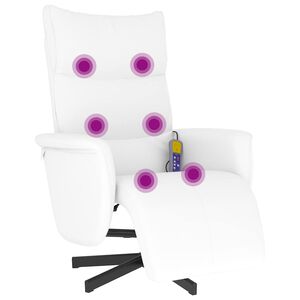 vidaXL Cadeira massagens reclin&aacute;vel c/apoio p&eacute;s couro artif. branco