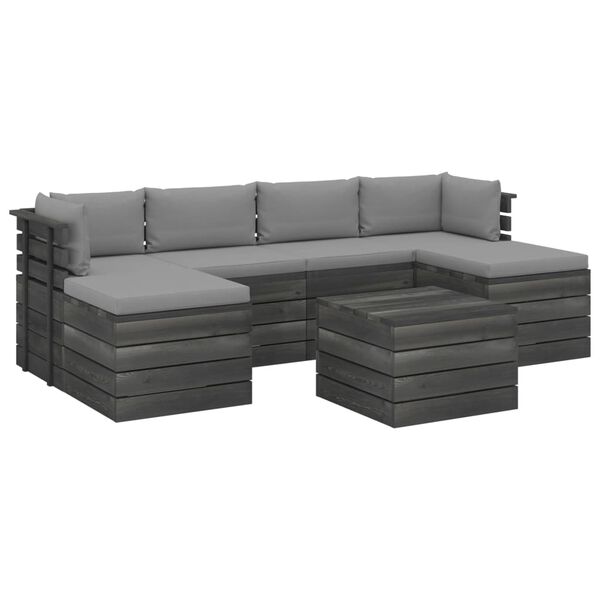 vidaXL 7 pcs conjunto lounge de paletes com almofad&otilde;es pinho maci&ccedil;o