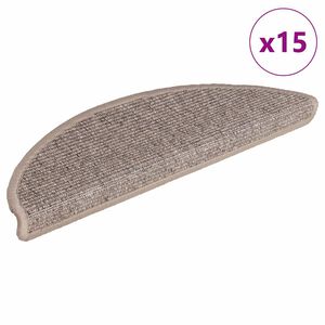 vidaXL Tapetes de escada 15 pe&ccedil;as 56x17x3 cm bege escuro semicircular