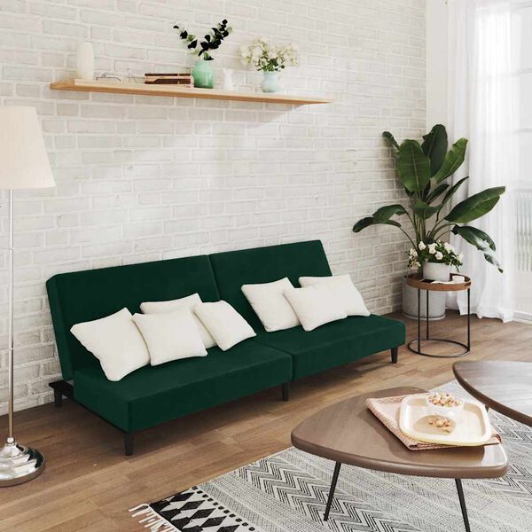 vidaXL Sof&aacute;-cama de 2 lugares veludo verde-escuro