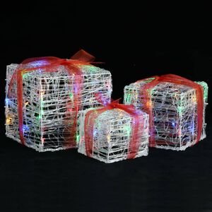 vidaXL Caixas presentes Natal decorativas 3 pcs acr&iacute;lico colorido