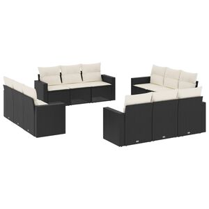 vidaXL 12 pcs conjunto de sof&aacute;s de jardim c/ almofad&otilde;es vime PE preto