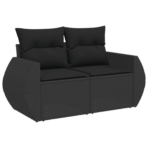 vidaXL 8 pcs conjunto sof&aacute;s de jardim com almofad&otilde;es vime PE preto