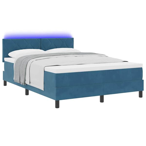vidaXL Cama Box Spring LED com colch&atilde;o Azul Escuro 160 x 200 cm Veludo