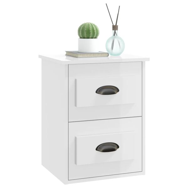 vidaXL Mesa de cabeceira de parede 41,5x36x53 cm branco brilhante