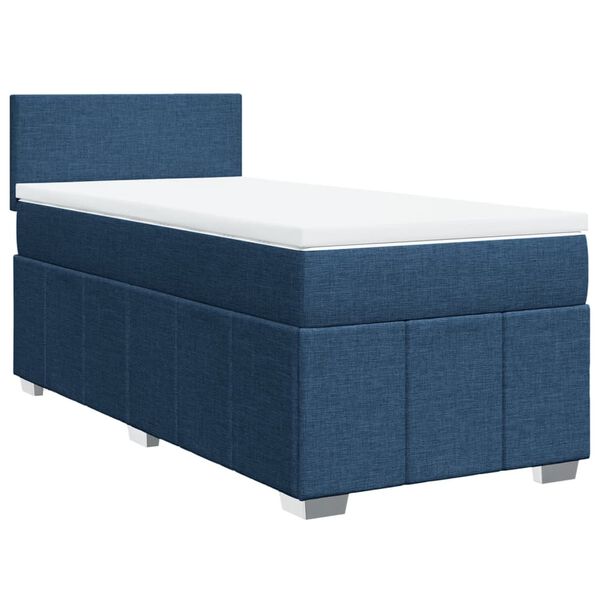 vidaXL Cama com molas/colchão 90x200 cm tecido azul