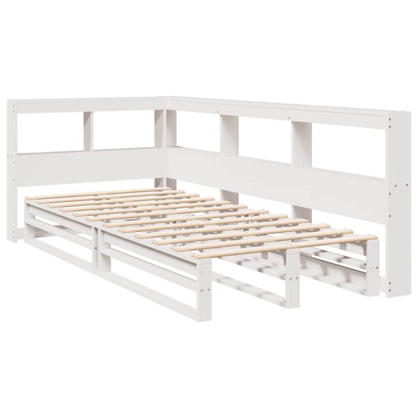 vidaXL Cama com estante sem colch&atilde;o 90x190 cm pinho maci&ccedil;o branco