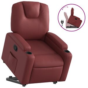 vidaXL Poltrona reclin&aacute;vel elevat&oacute;ria couro artificial vermelho tinto