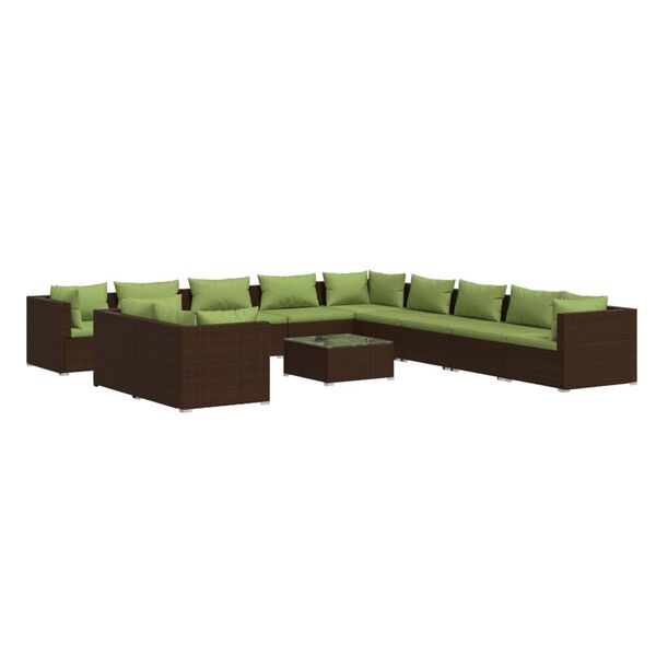 vidaXL 12 pcs conjunto lounge de jardim c/ almofad&otilde;es vime PE castanho
