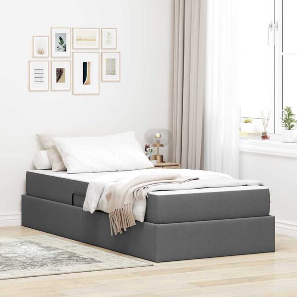 vidaXL Cama com arruma&ccedil;&atilde;o e colch&atilde;o Cinza Escuro 100 x 200 cm