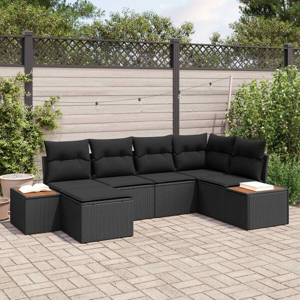 vidaXL Conjunto de Sof&aacute; de Jardim com almofada 6 pcs Preto vime PE