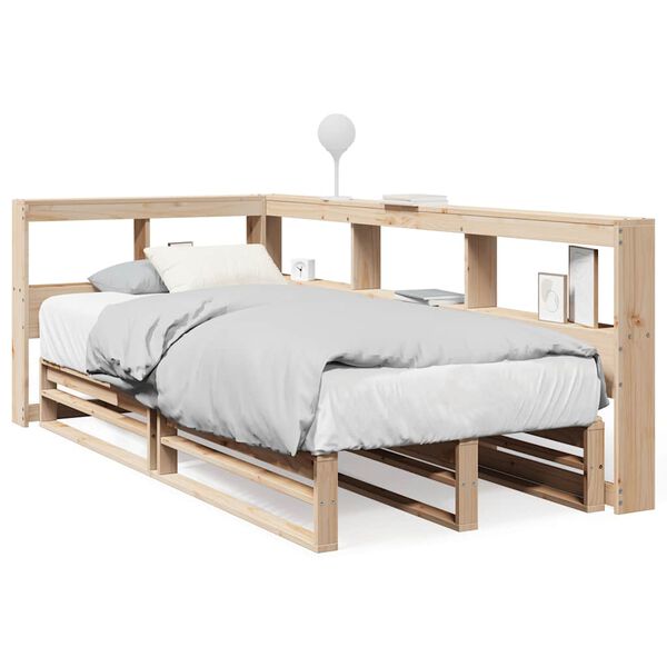 vidaXL Cama com estante sem colch&atilde;o 90x200 cm pinho maci&ccedil;o
