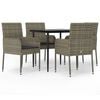 vidaXL 5 pcs conjunto jantar jardim c/ almofad&otilde;es vime PE preto/cinza