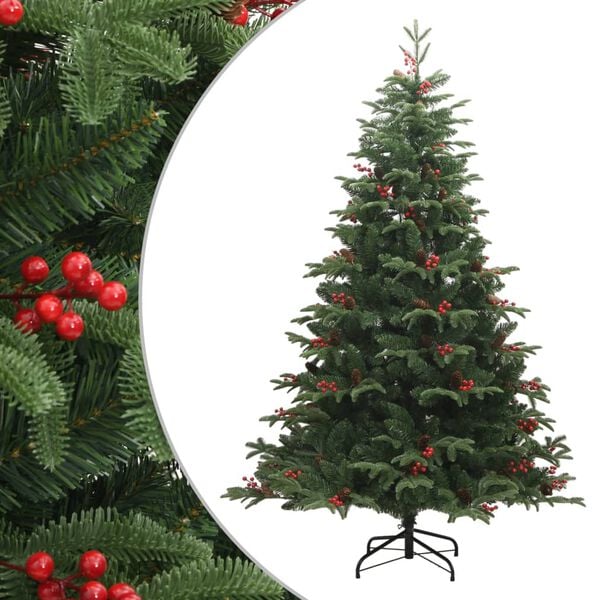 vidaXL &Aacute;rvore de Natal artificial articulada c/ pinhas e bagas 180 cm