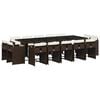 vidaXL 15 pcs conjunto jantar p/ jardim c/ almofad&otilde;es vime PE castanho