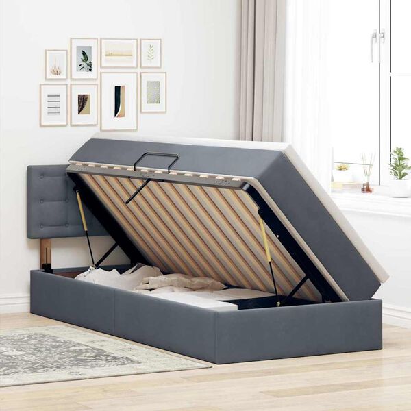 vidaXL Cama com Armazenamento Cinza Escuro 100 x 200 cm Veludo