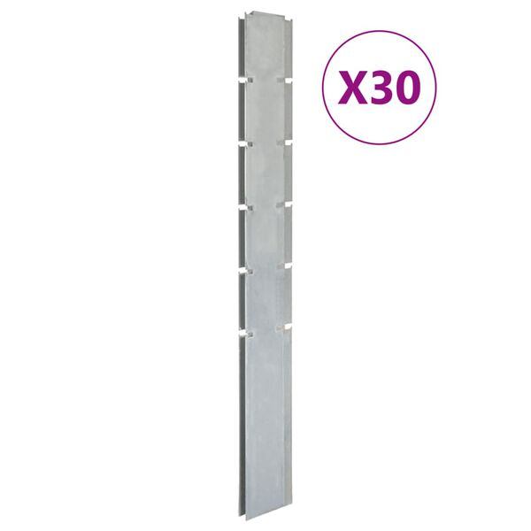 vidaXL Postes de veda&ccedil;&atilde;o jardim 30 pcs 160 cm a&ccedil;o galvanizado prateado