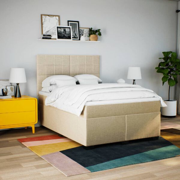 vidaXL Cama com molas/colch&atilde;o 140x190 cm tecido cor creme