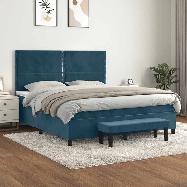 vidaXL Cama com molas/colch&atilde;o 180x200 cm veludo azul-escuro