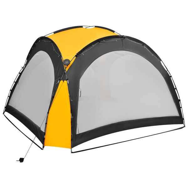vidaXL Tenda festas com LED e 4 paredes laterais 3,6x3,6x2,3 m amarelo