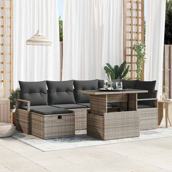 vidaXL Conjunto de Sof&aacute; de Jardim 7 pcs Cinzeto Rattan Sint&eacute;tico