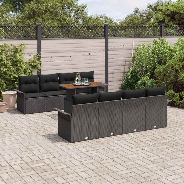 vidaXL Conjunto de Sof&aacute; de Jardim 9 pcs Preto Rattan Sint&eacute;tico
