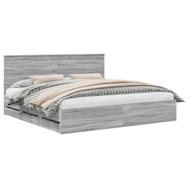 vidaXL Estrutura da Cama com gaveta Cinza Sonoma 200 x 200 cm