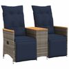 vidaXL Sof&aacute; de jardim reclin&aacute;vel de 2 lugares com Mesa em vime sint&eacute;tico cinza