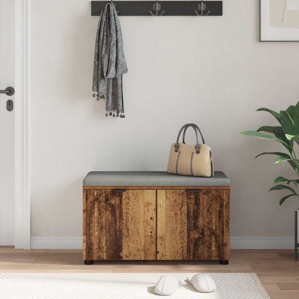 vidaXL Banco de Hall com almofada Madeira antiga 80 x 46 x 46 cm