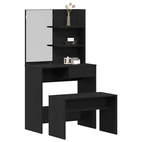 vidaXL Conjunto de Mesa de Vestir com gaveta 2 pcs Carvalho Preto