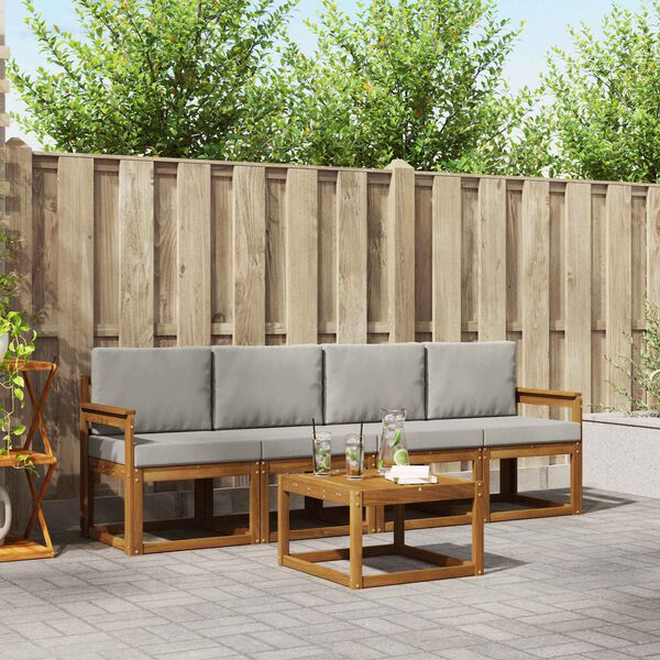 vidaXL Conjunto de Sof&aacute;s para Exterior 5 pcs Cinza Natural e Claro