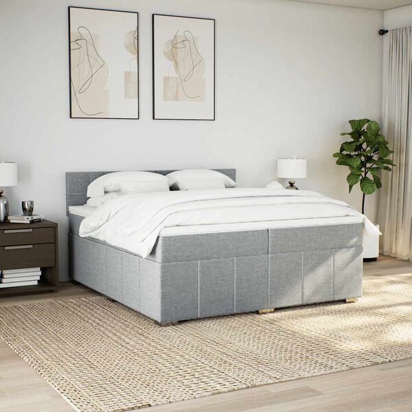 vidaXL Cama com molas/colch&atilde;o 200x200 cm tecido cinza-claro