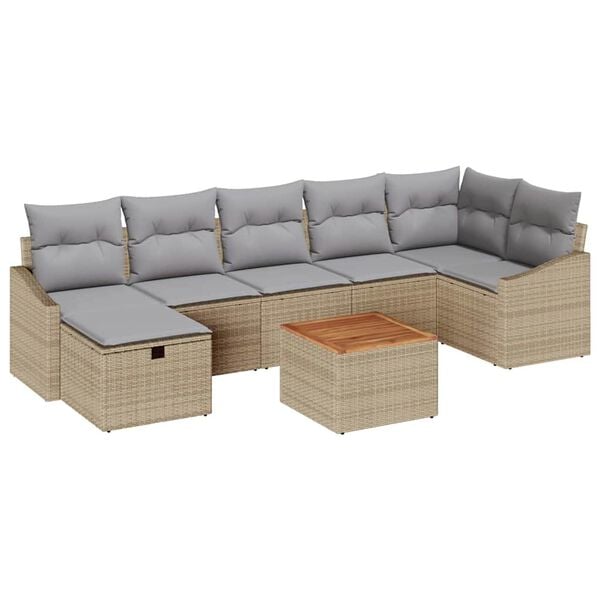 vidaXL Conjunto de Sof&aacute; de Jardim 8 pcs Bege Rattan Sint&eacute;tico
