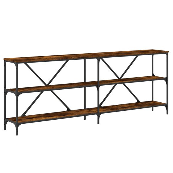 vidaXL Mesa consola 200x30x75 cm deriv. madeira/ferro carvalho fumado