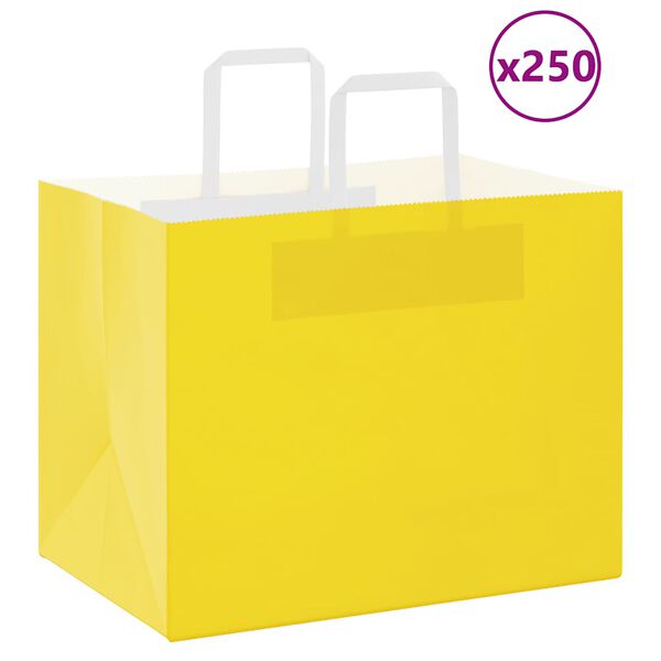 vidaXL Sacos de papel 250 unid com al&ccedil;as amarelo 32x22x24 cm