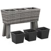 vidaXL Floreira jardim c/ pernas e 3 vasos 72x25x50cm vime PE cinzento